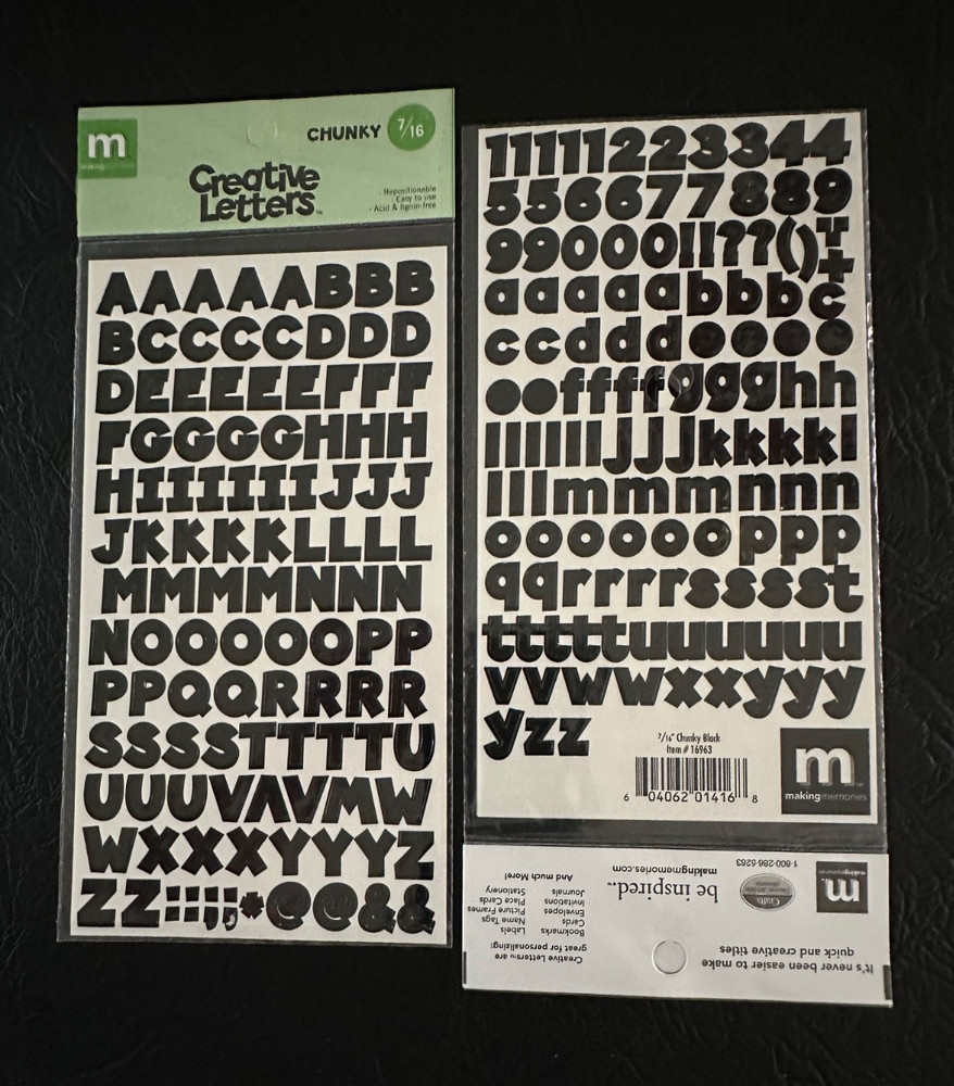 Making Memories CREATIVE LETTERS ABC Sticker Pkg~BLACK~White~RED ~ U Pick ~ NEW