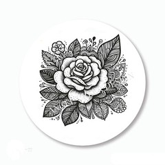 Black and White Rose Flower Favors Scrapbook Stickers Labels Envelope Seals