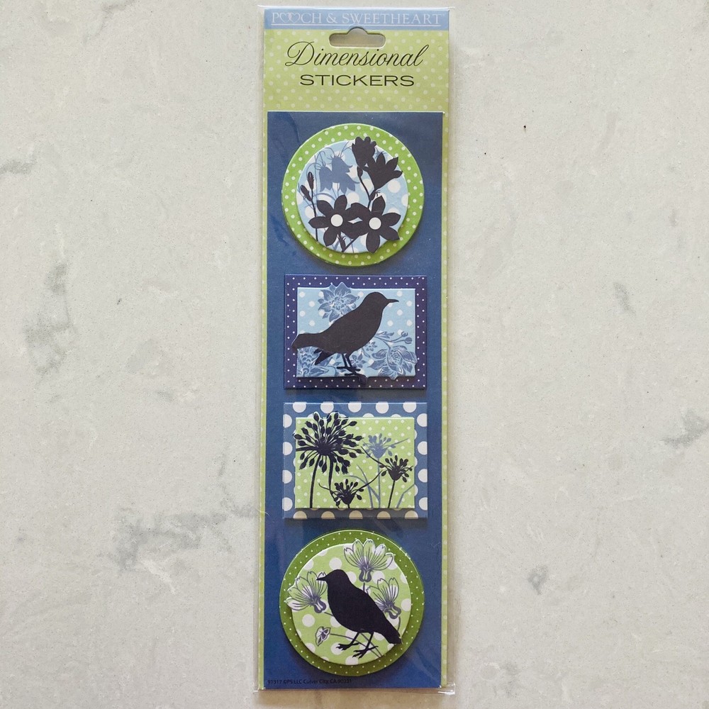 Pooch & Sweetheart BIRDS And FLOWERS Dimensional Stickers BNIP Blue Green