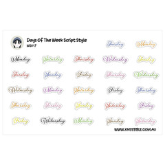 Days Of The Week Planner Stickers – Text Cursive Script Style