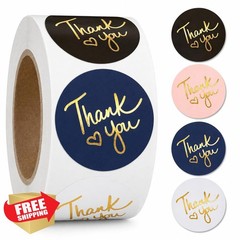 Thank You Stickers 500 Roll, Black Gold 1.5″ Round Labels, Small Business