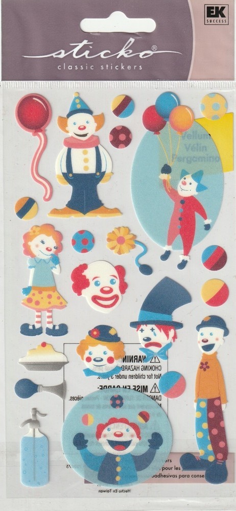 Sticko Classic Stickers Birthday CLOWNS theme 21 pieces 68671 FAST FREE ship!