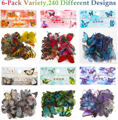 240PCS Butterfly Stickers, PET Waterproof Transparent Colorful Resin Decals Deco