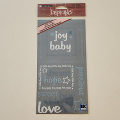 NEW 4 Pkgs Rub-Ons BABY White Blue Words Footprint Inspirables Making Memories-Z