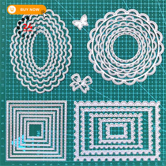 ZbFwmx Cutting Dies Stencil Flower Round Square 11.5cm, Wavy lace set