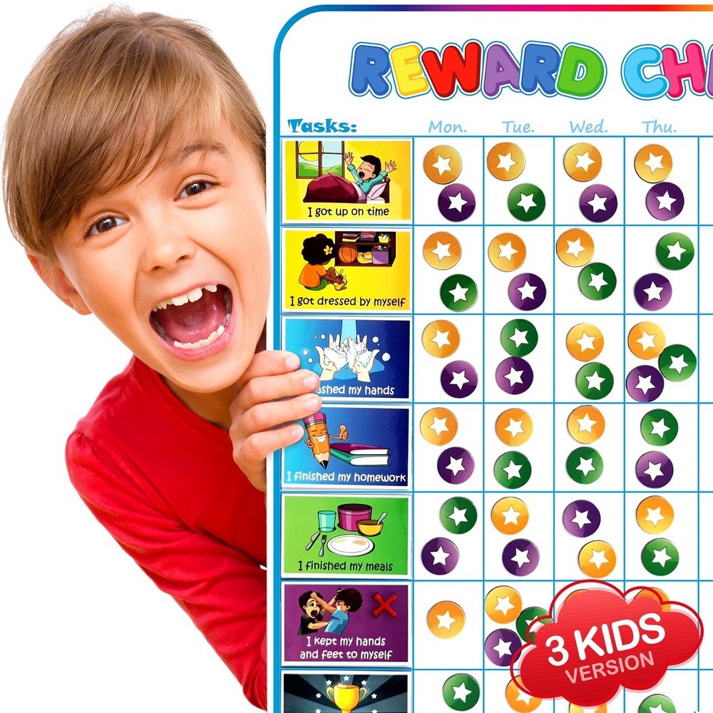 Magnetic Reward Chart for Kids, 127 Stickers, 30 Custom Chores