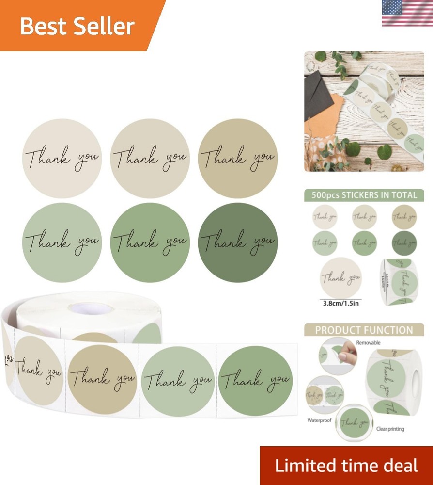 Thank You Sticker,500pcs 1.5Inch Green Thank You for Supporting My Small Busi…