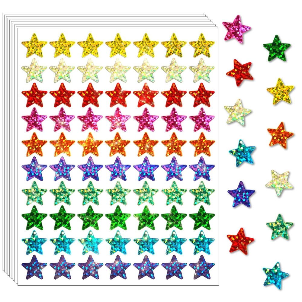 2100 Pcs Holographic Star Stickers Colorful Reward Stickers for Students
