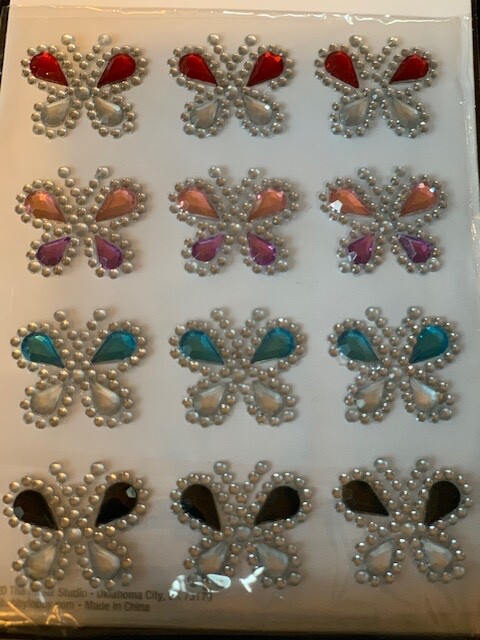 THE PAPER COMPANY 3D ADHESIVE GEMSTONES MULTI-COLOR GEMSTONE BUTTERFLIES 12PCS