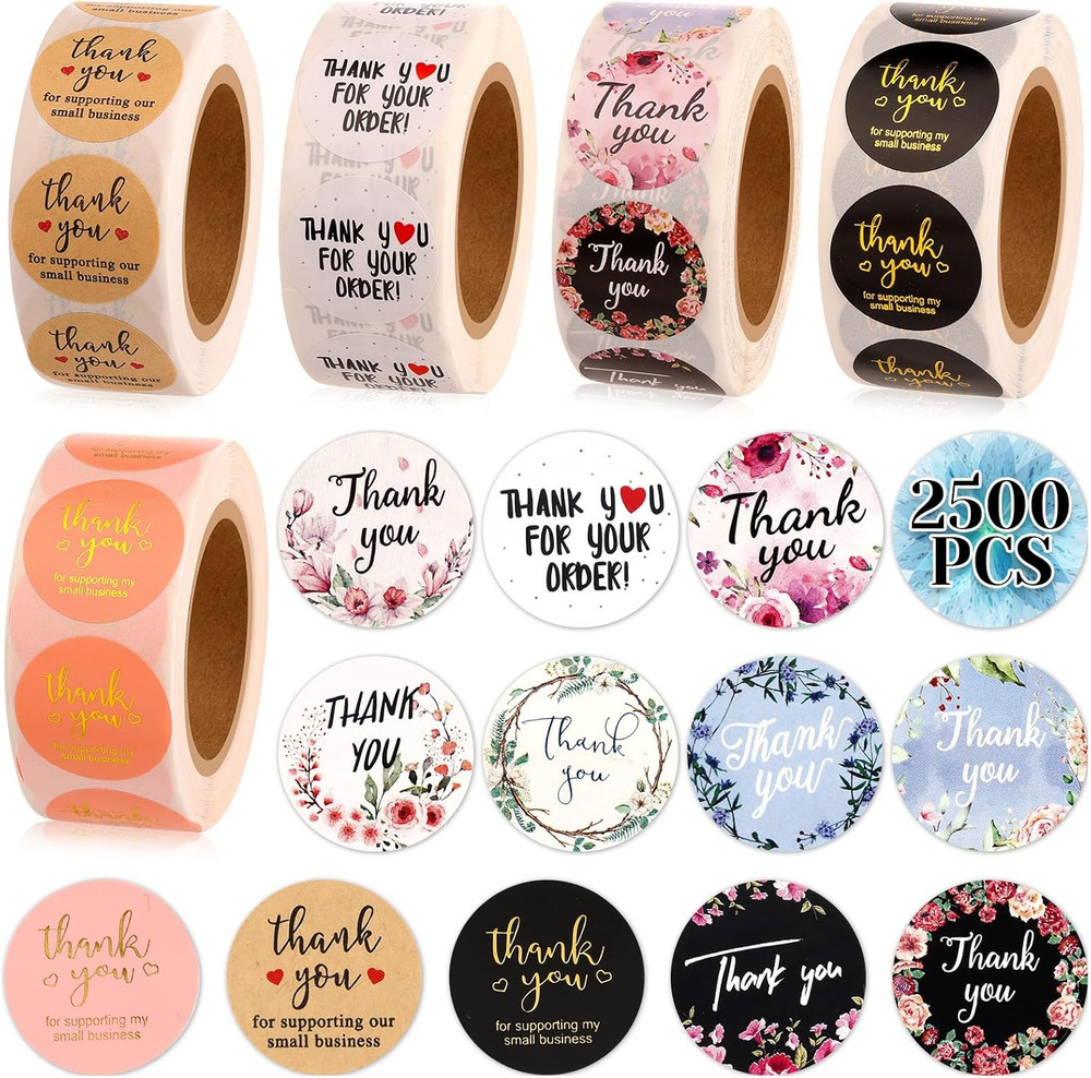 Thank You Small Stickers Rolls, 2500Pcs 1 Inch Thank You for Supporting My Small