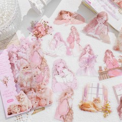 Cute Girls Cats Transparent PET Stickers 30Pcs Diary Planner Decorative Collage