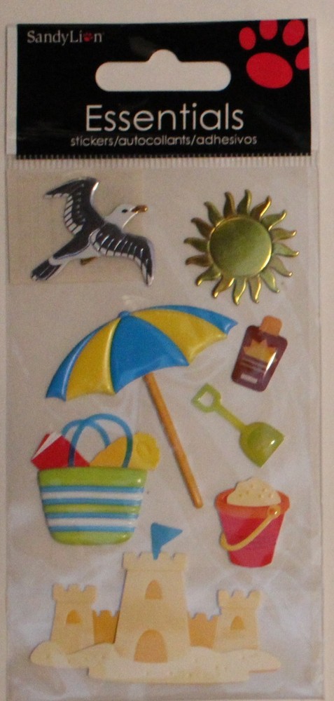 New Dimensional Sandylion scrapbook stickers BEACH umbrella sun pail sand castle
