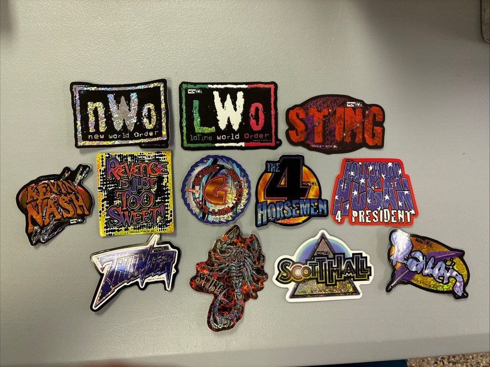 Vintage Sticker Lot 90s WRESTLING WCW NWO PRISM Vending Sticker Set LOT OF 12