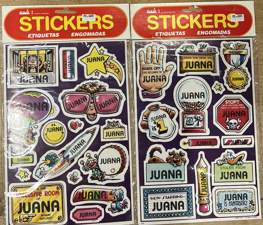 Vtg 1983 JUANA Celebrity Stickers Sealed Mark I Name Stickers LOT OF 2 SETS
