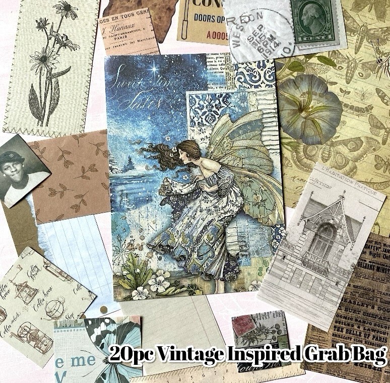 Vintage Inspired Scrapbook Kit – 20pc Ephemera & Decorative Paper Pack Grab Bag