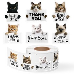 600Pcs Cat Thank You Stickers Roll Cute Kitty Labels For Small Business Packagin