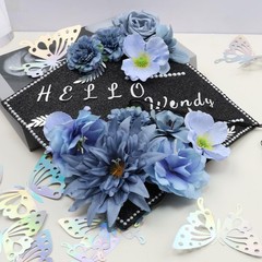 Nagobi DIY Graduation Cap Decorations Kit, Flowers Grad Blue