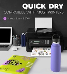20-Sheet Waterproof Printable Vinyl Sticker Paper – 8.5×11, Matte Finish