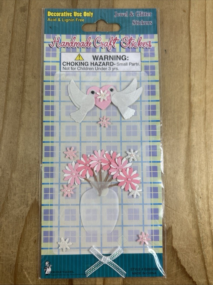 Handmade Craft Stickers Doves Flowers In Vase Acid Lignin Free
