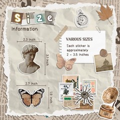 300 Pcs Vintage Stickers Journal Supplies Scrapbook Junk Journaling DIY Crafts