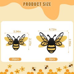 24Pcs 3D Bee Decorations Sticker, with Sticky dot, Double Layer