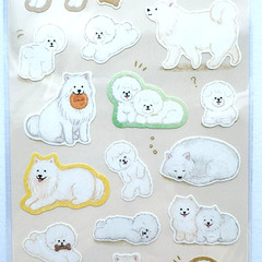 Kawaii White Dog Sticker Sheet Samoyed Poodle Bichon Frise Japan Made