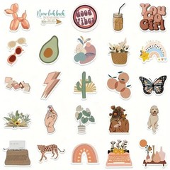 50pc Cute Aesthetic Boho Sticker Pack Lot Laptop, Phone, Scrapbook, Journaling