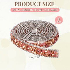 3Rolls Self Adhesive Resin Rhinestone Strips, Diamond Bling for Crafts, Pink