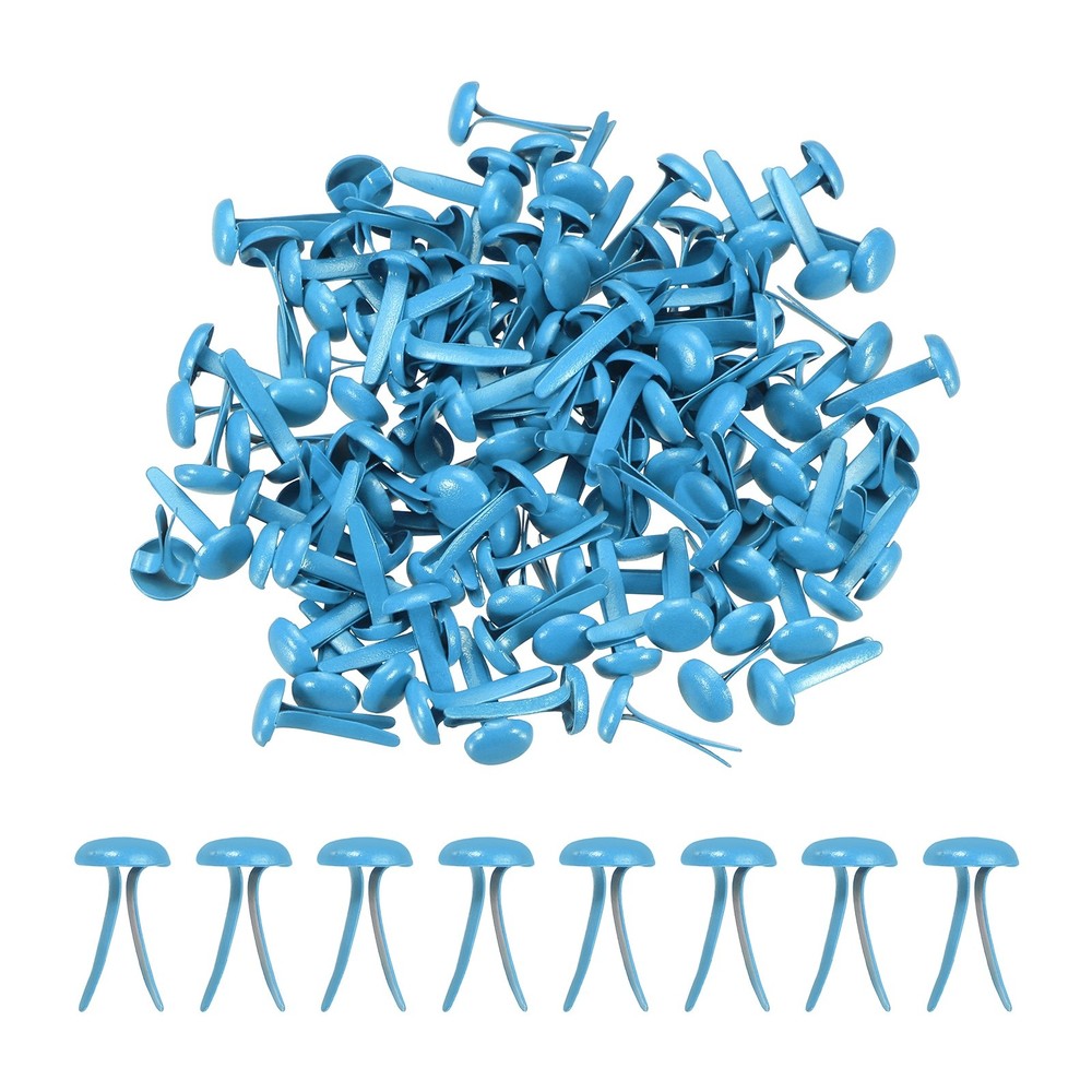 120Pcs Brads Paper Fasteners, 8×4.5 mm Metal Round Head Split Pins, Light Blue