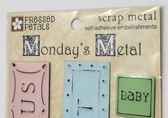 Pressed Petals Monday’s Metal Scrap Metal Word Strip/Square 6pcs. #63102 – New