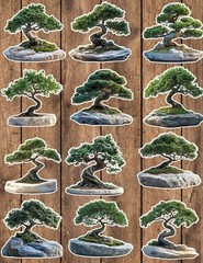 Bonsai Tree Die Cut Vinyl Stickers Set Scrapbooking Laptop Waterbottle