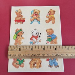 VTG Novelty Teddy Bear Sticker Sheet Roller Skates Bear Hug Unbranded