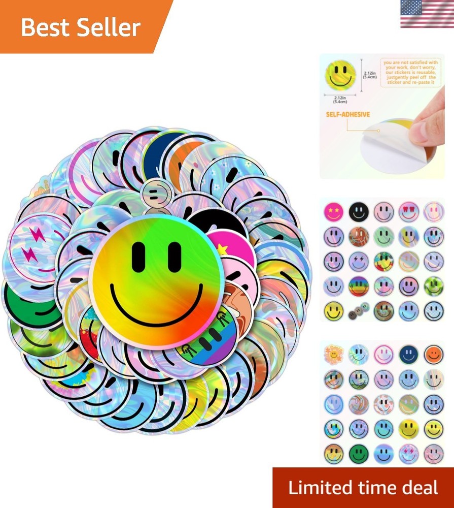 50PCS Smile Holographic Stickers | Cute Water Bottle Stickers for Kids, for T…