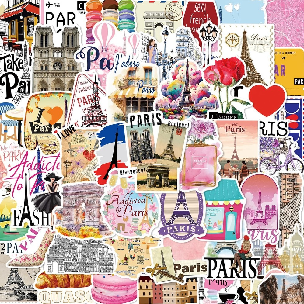 50 PCS Paris France Travel World Stickers Vintage Eiffel Tower Landmark City