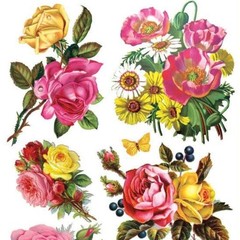 Violette Stickers – Roses – 1 Yellow & Pink Flowers Sticker Sheet – Scrapbooking
