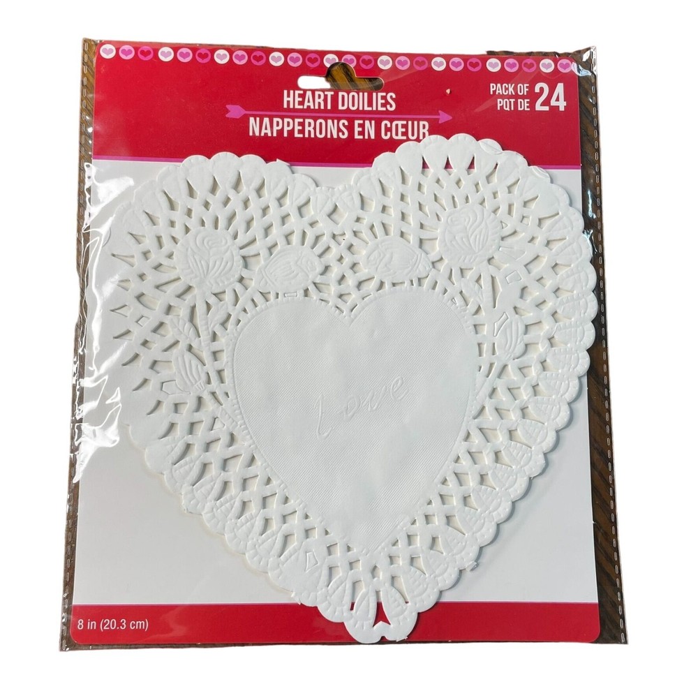 White Heart Doilies Paper Romance Valentine Day Ephemera 24 Pack Crafts u Junk