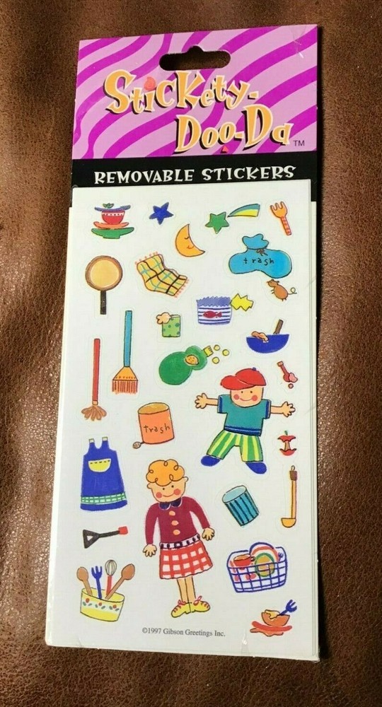 Stickety Doo-Da CHORES Removeable Sticker 2 Sheets Gibson Greetings NIP Vintage