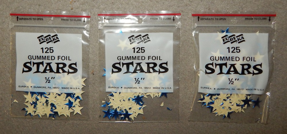 3 Packs Vintage Blue Star Foil Gummed Stickers (1/2″, 125 per pack, 375 total)