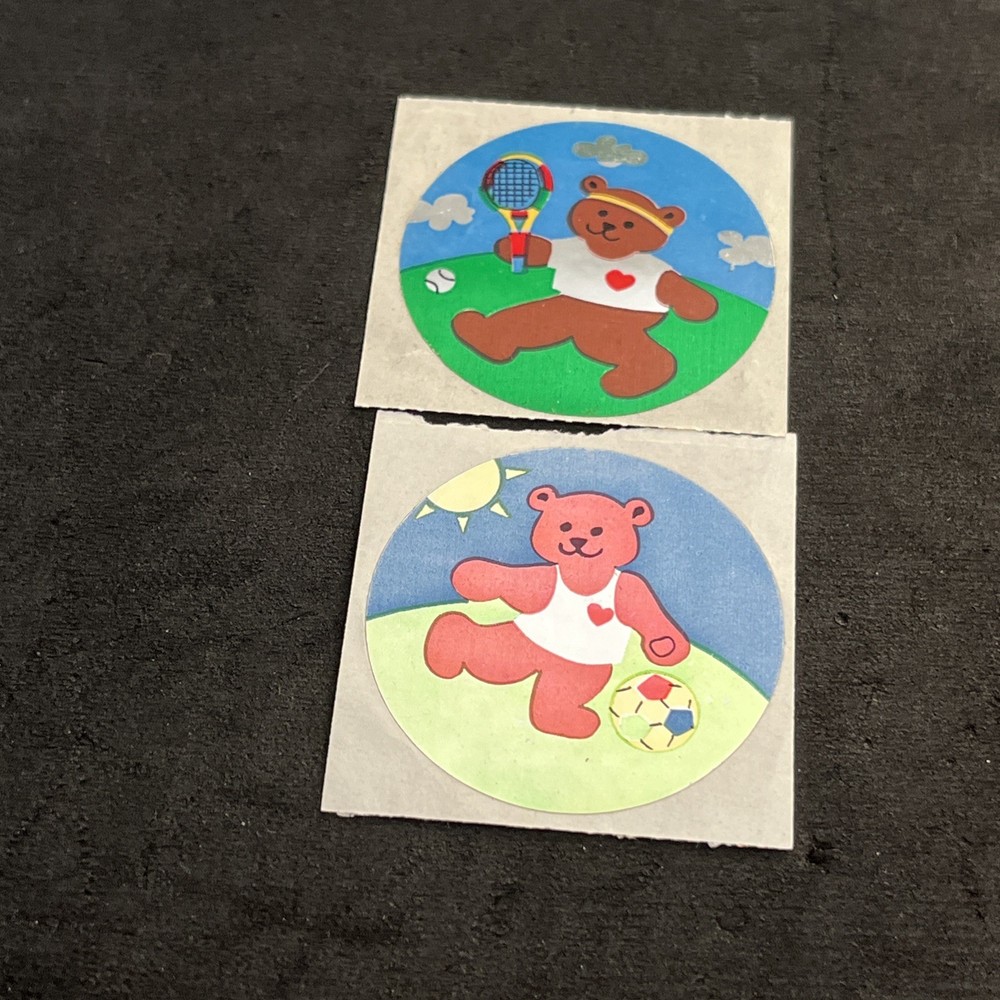 Vintage 80’s SANDYLION Foil Tennis & Soccer TEDDY BEAR Stickers