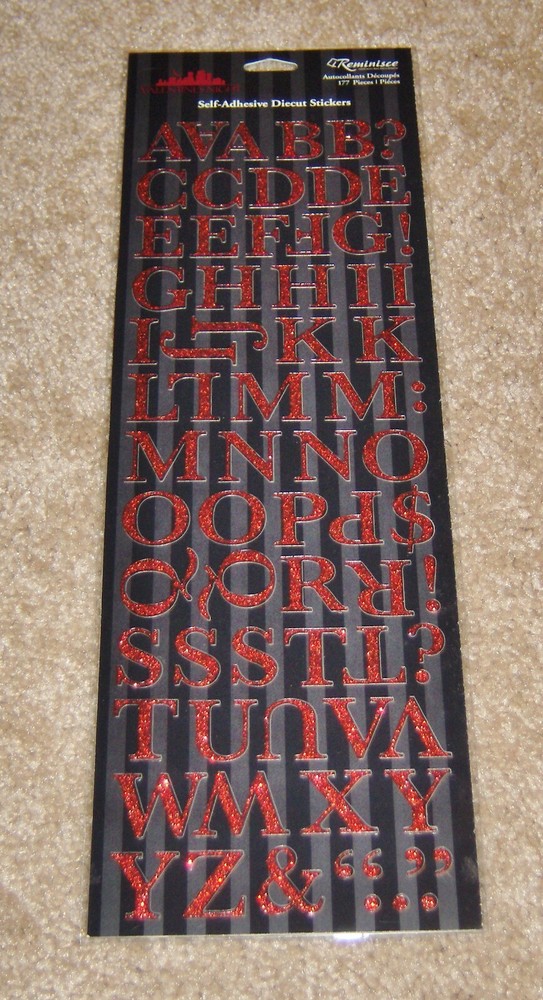 Reminisce Die Cut Red Glitter Alphabet Sticker Sheet ~ Valentine’s Night