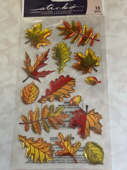 STICKO STICKERS ACRYLIC FALL LEAVES GOLD GREEN ORANGE YELLOW LEAVES 15PCS