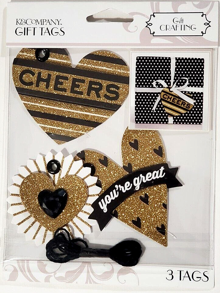 K&COMPANY Gift Crafting GOLD HEART GIFT TAGS – 3 tags