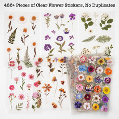 Pressed Flower Themed Stickers (Assorted 486 Pieces, 36 Sheets) Dried Floral Res