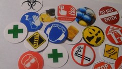 Pre Cut One Inch Industrial Safety Bottle Cap Images! FREE SHIP