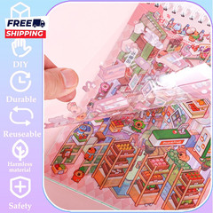 4 Sticker Books (1200+) 32 DIY 3D Scene Sticker Collection with Tweezers