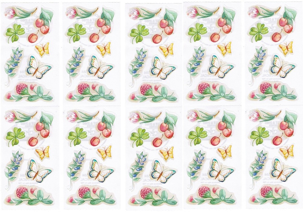 Frances Meyer Botanical FLOWER Butterfly Cherry Scrapbook Stickers! 10 Sheets