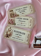 Vintage Sewing Junk Journal Kit Handmade Ephemera Stickers Tags Fabric 108 Piece