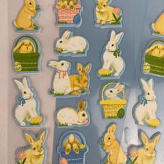Vintage Pastel Easter Spring Stickers Bunny Bunnies Basket 2 SHEETS PUFFY- NEW