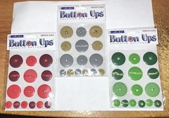 3 PKGS.STICKO BUTTON UPS Adhesive buttons ~ Red, Green & Silver/Gold