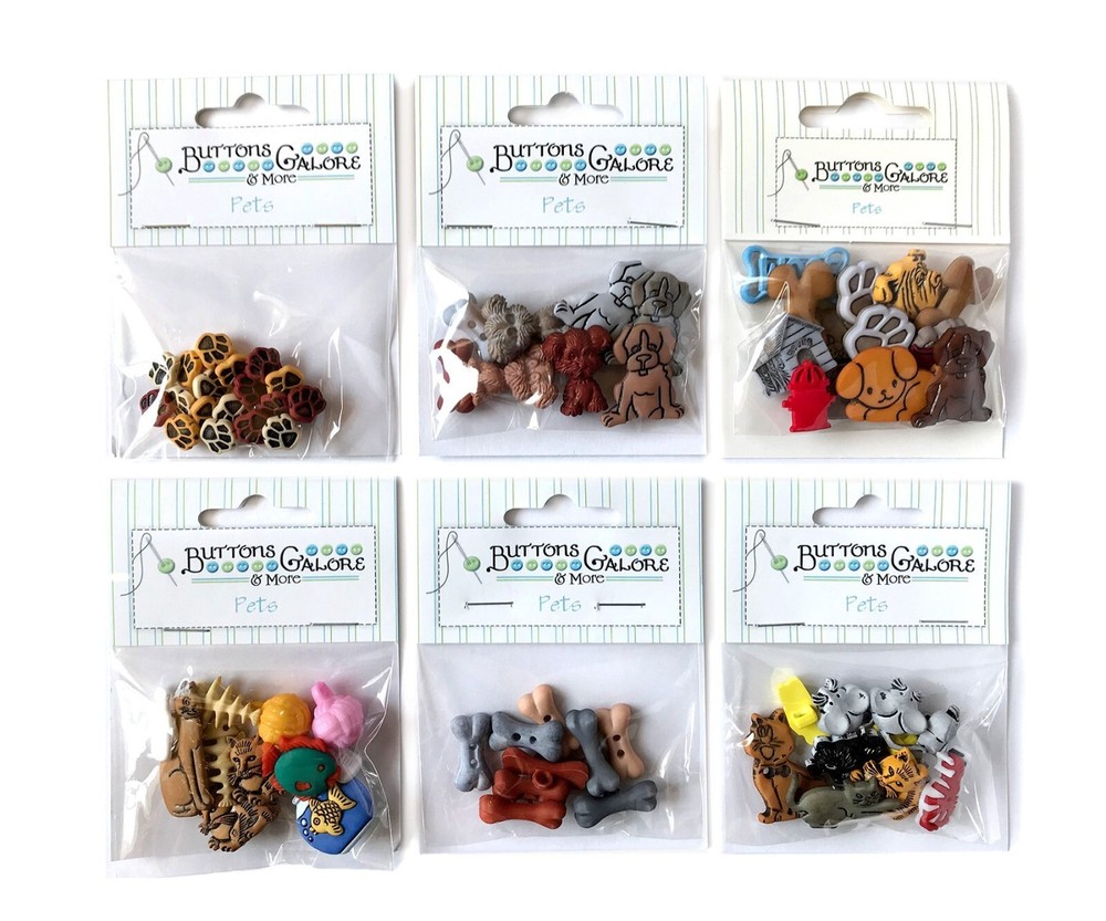 Buttons Galore 50+ Assorted PETS Dogs Cats Theme Buttons for Sewing & Crafts